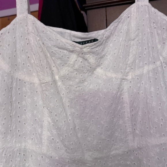 Ralph Lauren White Eyelet Sundress Sz 12 Sweetheart Neckline Wide Straps A-Line - Picture 2 of 11